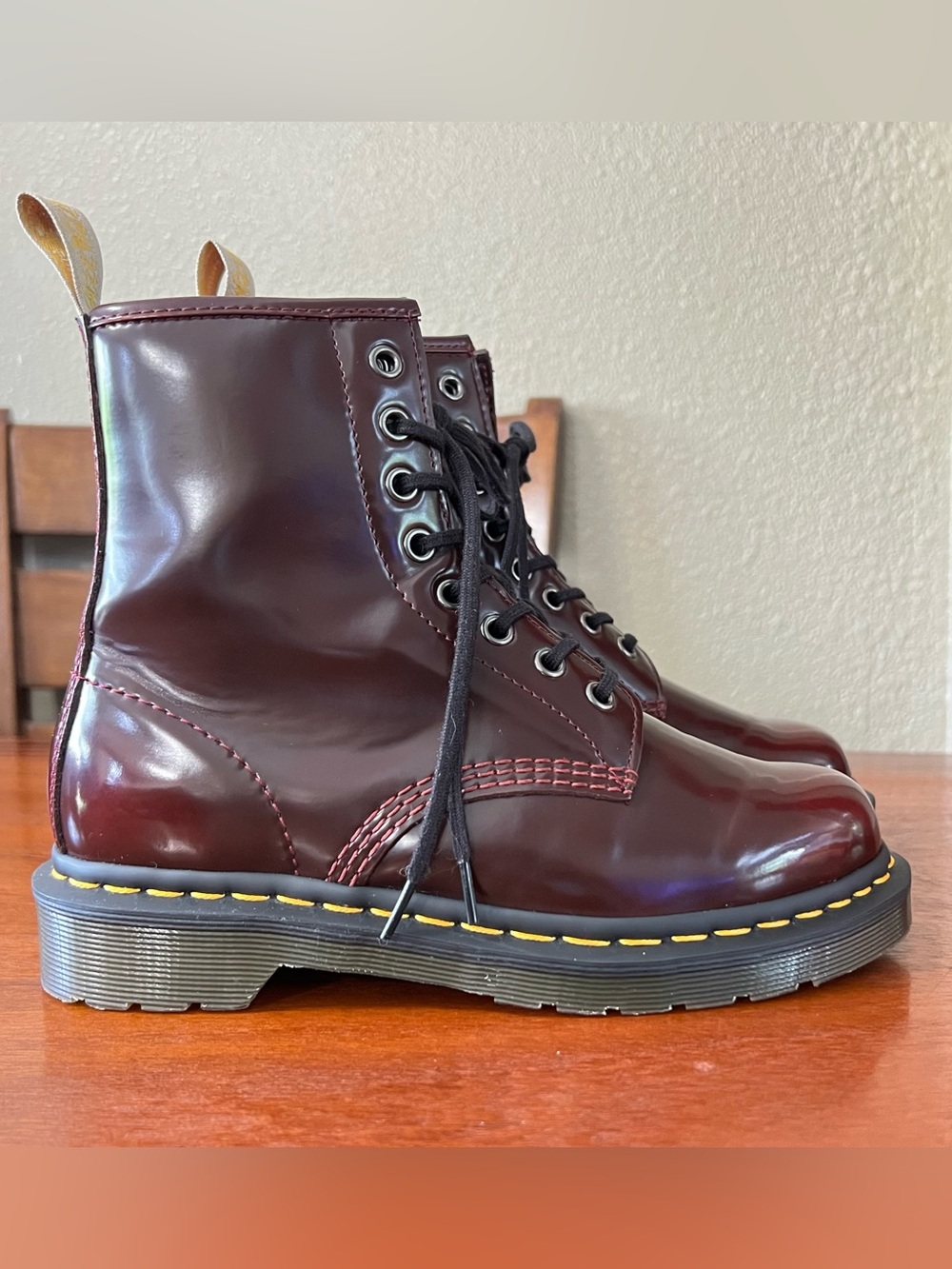 NEW Dr. Martens 1460 Vegan Leather 8-Eye Boot Cherry Red (Rub Off) GORGEOUS Goth - Picture 5 of 14